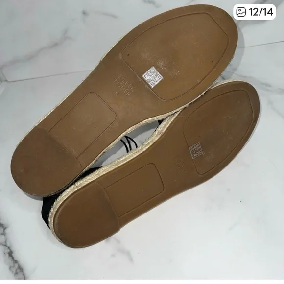 Eileen Fisher Sandal Elastic Lace Up Espadrille Women Shoe Black Leather Size 11 - Picture 6 of 6